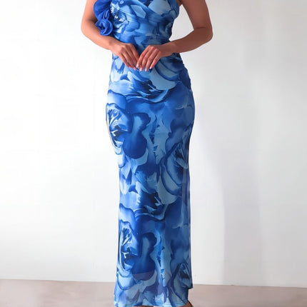 Floral Print One-Shoulder Maxi Dress