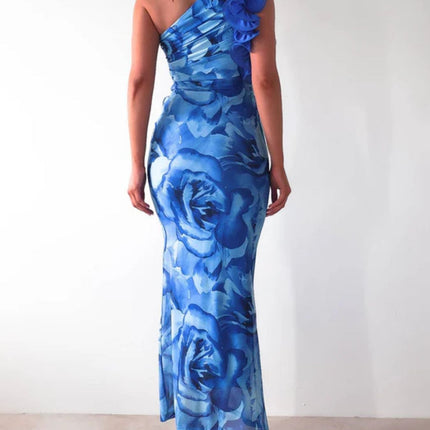 Floral Print One-Shoulder Maxi Dress