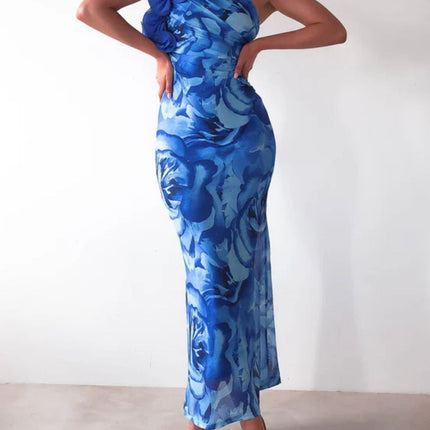 Floral Print One-Shoulder Maxi Dress