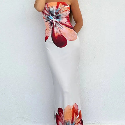 Floral Print Strapless Bodycon Maxi Dress