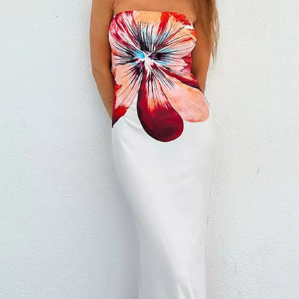 Floral Print Strapless Bodycon Maxi Dress