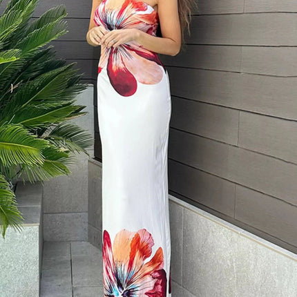 Floral Print Strapless Bodycon Maxi Dress