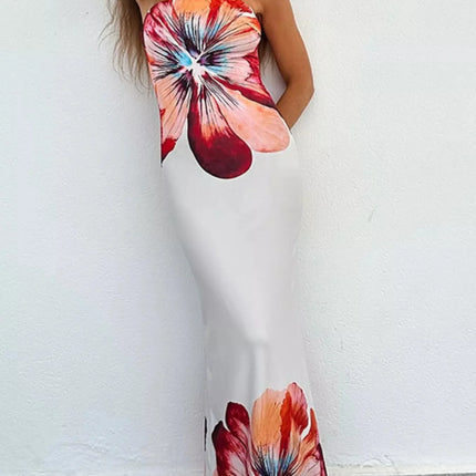 Floral Print Strapless Bodycon Maxi Dress
