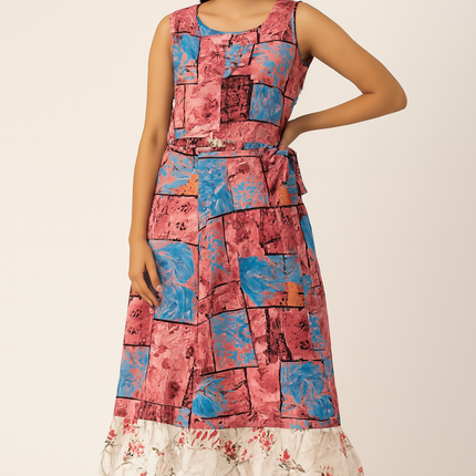 Dress For Women, Pink & Blue (Size-L)