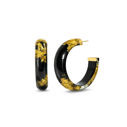 Small Gold Leaf Lucite Hoop Earrings
