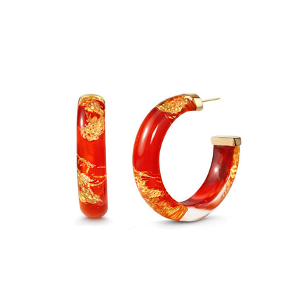 Small Gold Leaf Lucite Hoop Earrings