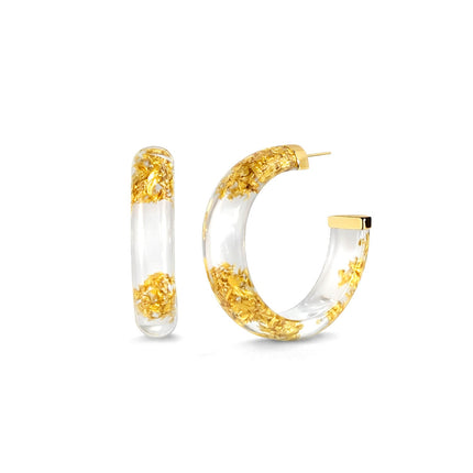 Small Gold Leaf Lucite Hoop Earrings