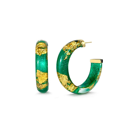 Small Gold Leaf Lucite Hoop Earrings