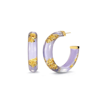 Small Gold Leaf Lucite Hoop Earrings