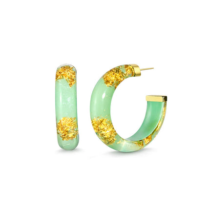 Small Gold Leaf Lucite Hoop Earrings