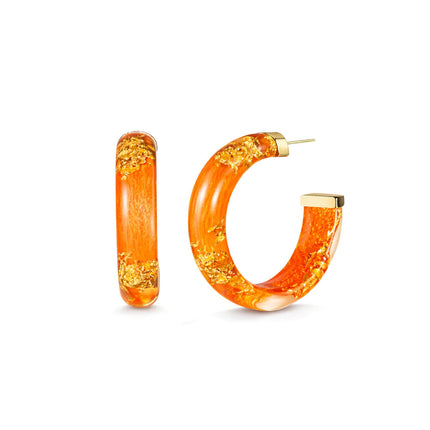 Small Gold Leaf Lucite Hoop Earrings