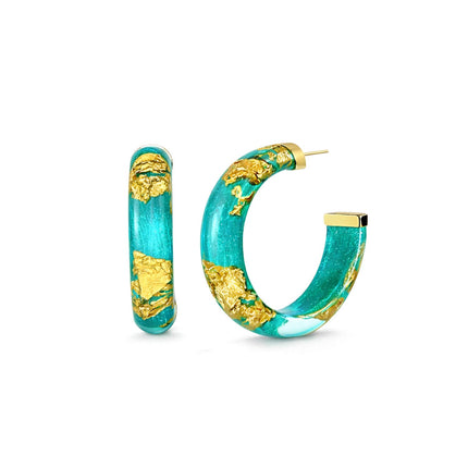 Small Gold Leaf Lucite Hoop Earrings