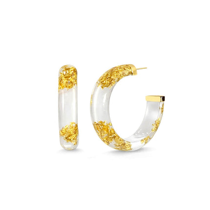 Small Gold Leaf Lucite Hoop Earrings
