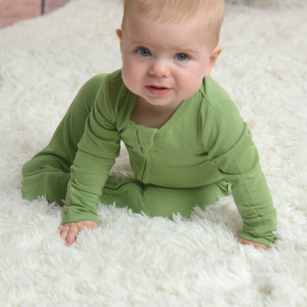 Green Bamboo Zipper Footie