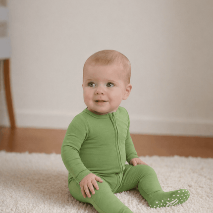 Green Bamboo Zipper Footie