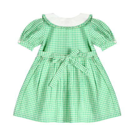 Green Gingham Emb. Mia Dress | Iconic Green Gingham Print