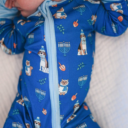 Hanukkah Pets (Convertible Zip Footies) - Blue