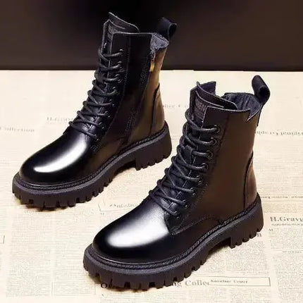 Black Leather Winter Boots for Women | British Martin Style