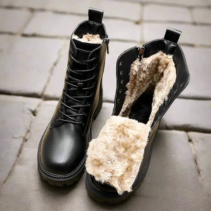Black Leather Winter Boots for Women | British Martin Style