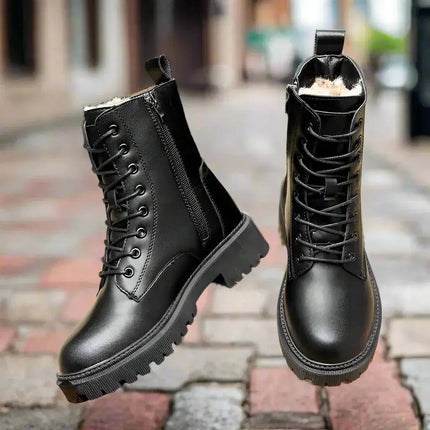 Black Leather Winter Boots for Women | British Martin Style