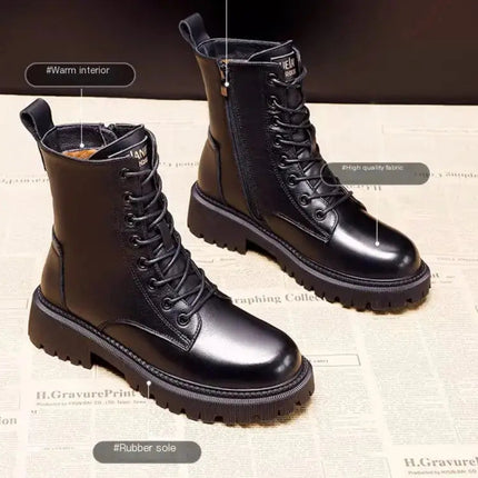 Black Leather Winter Boots for Women | British Martin Style
