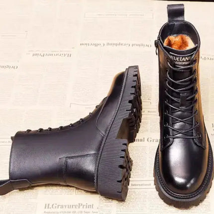 Black Leather Winter Boots for Women | British Martin Style
