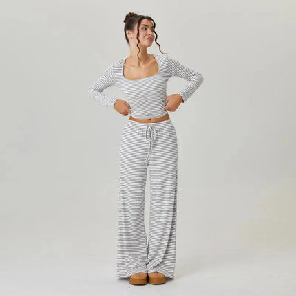 Flaire™ Stripe Lounge Set Women – Square Neck Two Piece Outfit