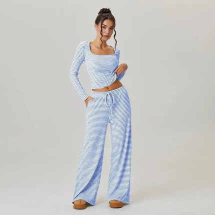 Flaire™ Stripe Lounge Set Women – Square Neck Two Piece Outfit