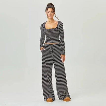 Flaire™ Stripe Lounge Set Women – Square Neck Two Piece Outfit