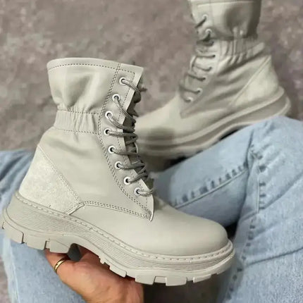Women Winter Boots Mid-Tube Martin Boots Thick Heel Warm Round Toe Boots