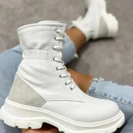 Women Winter Boots Mid-Tube Martin Boots Thick Heel Warm Round Toe Boots