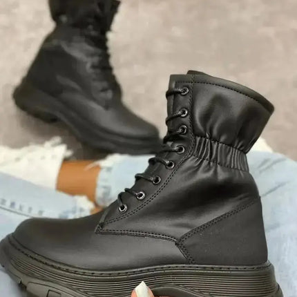 Women Winter Boots Mid-Tube Martin Boots Thick Heel Warm Round Toe Boots