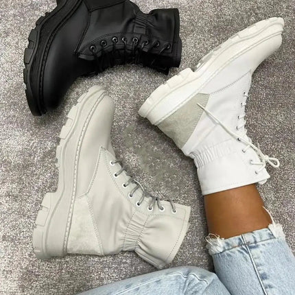 Women Winter Boots Mid-Tube Martin Boots Thick Heel Warm Round Toe Boots