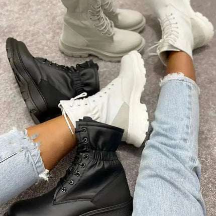 Women Winter Boots Mid-Tube Martin Boots Thick Heel Warm Round Toe Boots