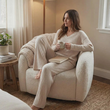 Ribbed Knit Lounge Set – LÁVINE™ Cozy Two-Piece Outfit for Women