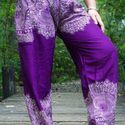 Purple FLORAL Women Boho Pants Hippie Pants Yoga Pants