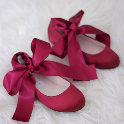 Satin Ballet Flats with Ankle Tie or Ballerina Lace Up