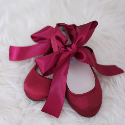 Satin Ballet Flats with Ankle Tie or Ballerina Lace Up