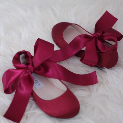 Satin Ballet Flats with Ankle Tie or Ballerina Lace Up
