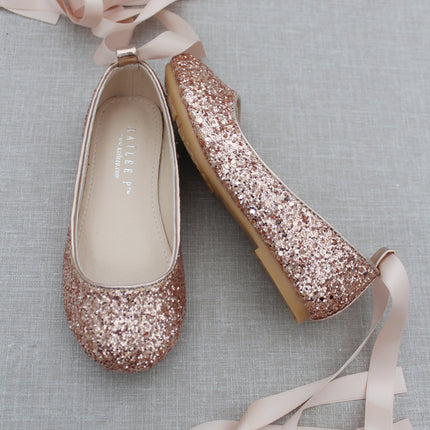 Rock Glitter Ballet Flats with Satin Ankle Strap