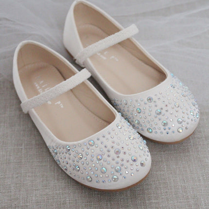 Satin Maryjane Flats With Rhinestones Embellishment