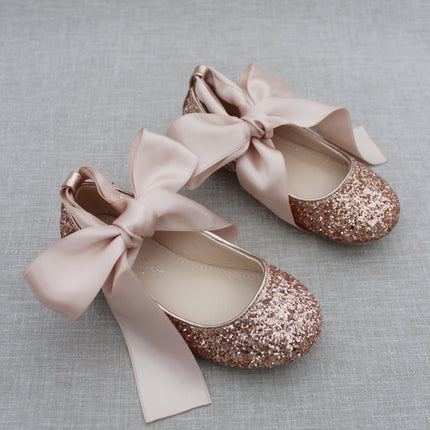 Rock Glitter Ballet Flats with Satin Ankle Strap