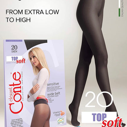 Conte Top Soft 20 Den - Classic Women's Tights Sheer to Waist T-top Low Waist Vitamin E (14С-36СП)