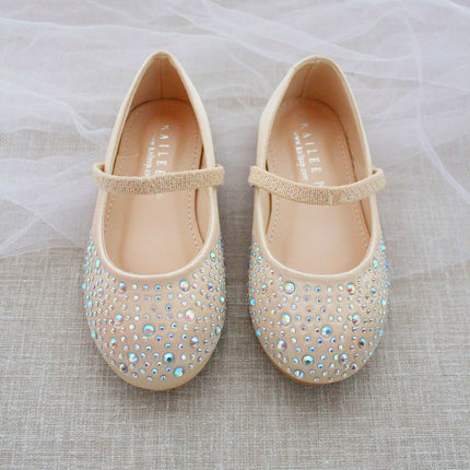 Satin Mary Jane Flats with Rhinestones Embellishment