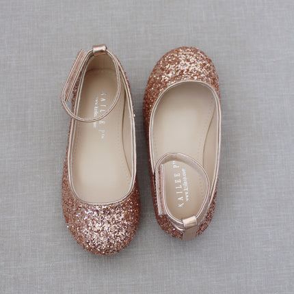 Rock Glitter Ballet Flats with Velcro Ankle Strap