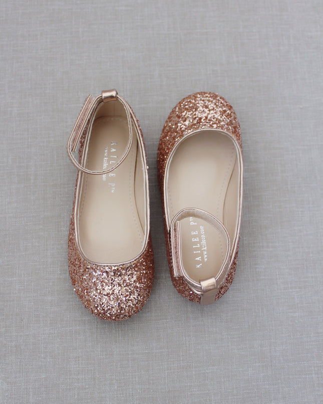 Rock Glitter Ballet Flats with Velcro Ankle Strap