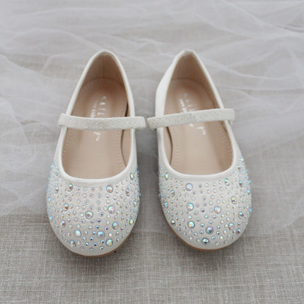 Satin Mary Jane Flats with Rhinestones Embellishment