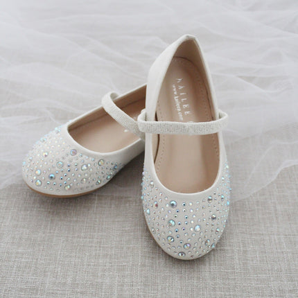 Satin Mary Jane Flats with Rhinestones Embellishment