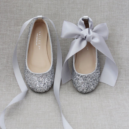 Rock Glitter Ballet Flats With Satin Ankle Strap