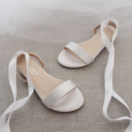 Girls Satin Flat Sandal with Ballerina Lace Up